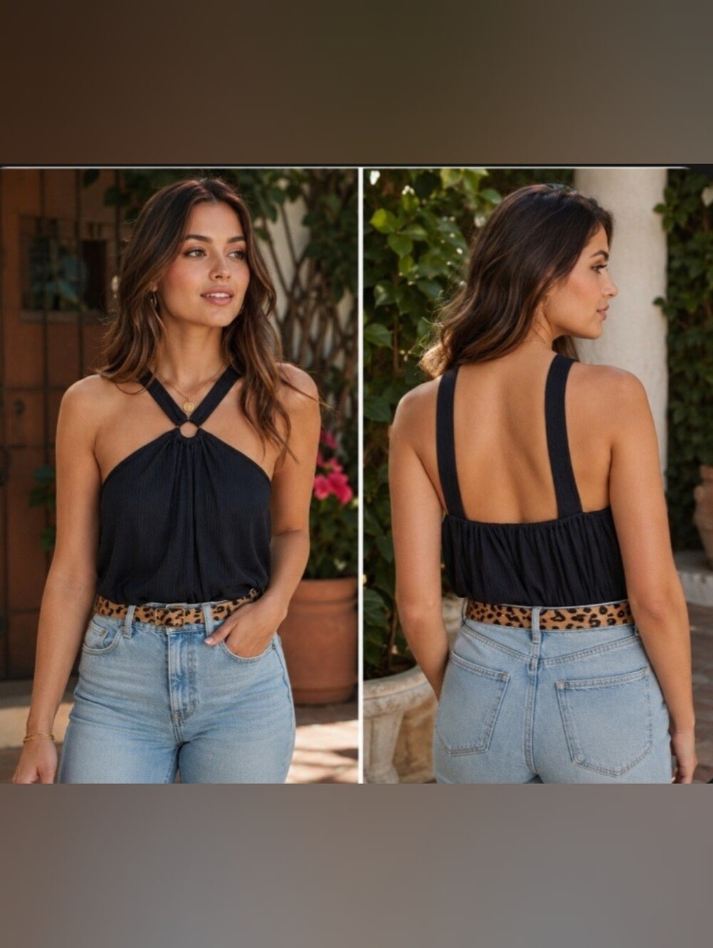 Free People Black Just A Fling Sleeveless Reversible Boho Crop Top NWOT Large